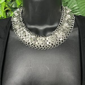 Necklace‎ Women Fashion Silver Tone Choker Stoned Wide Link Statement 2128